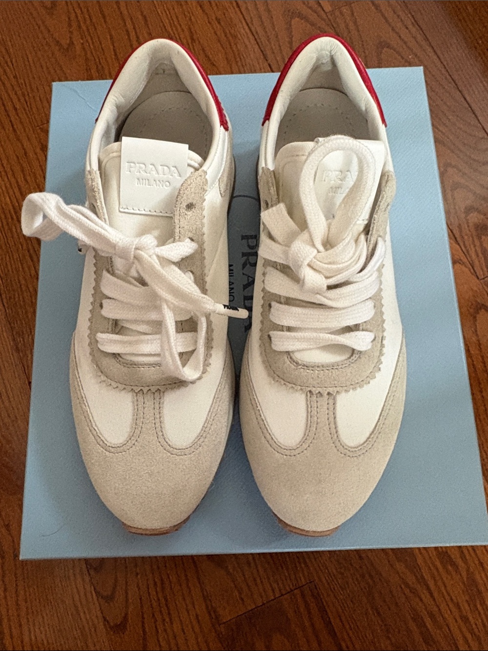 Prada White, Beige & Red Low-Top Sneakers size 35.5